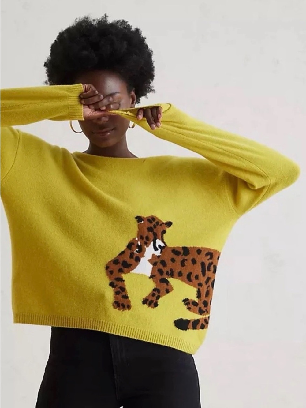 NWOT Maeve by Anthropologie Cashmere Intarsia Leopard Sweater Size Small